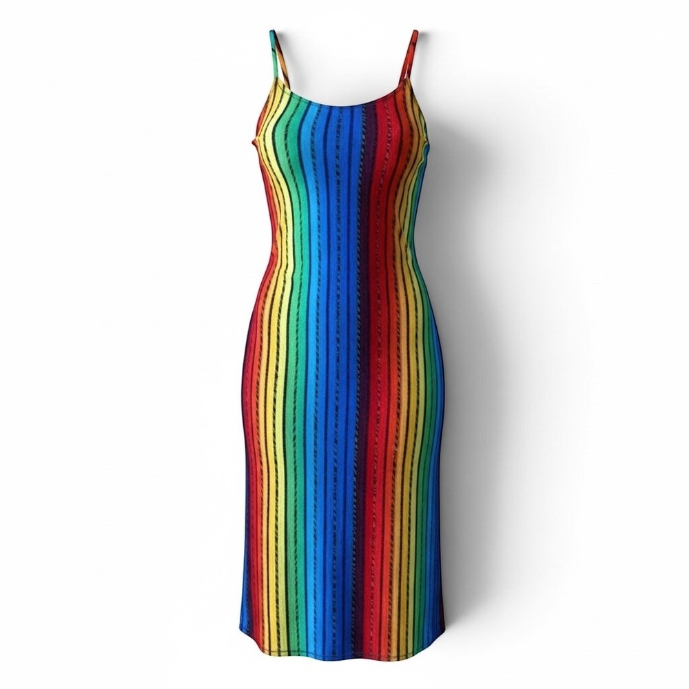 Rouge Collection Rainbow Stripe Maxi Dress Cami Festival Dopamine Rainbowcore